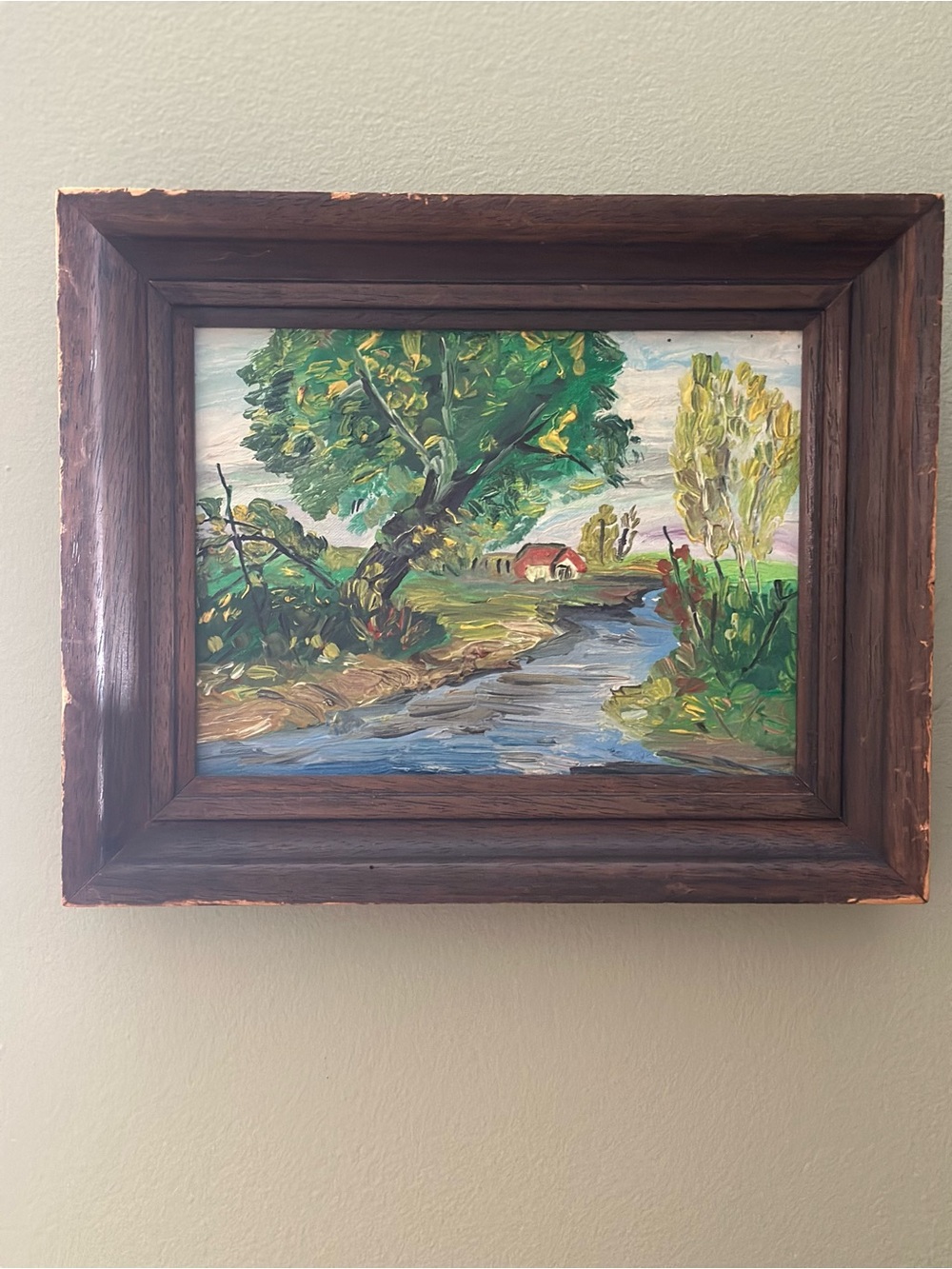 Framed Landscape Oil Painting - Green and Blue Scenic Home Art